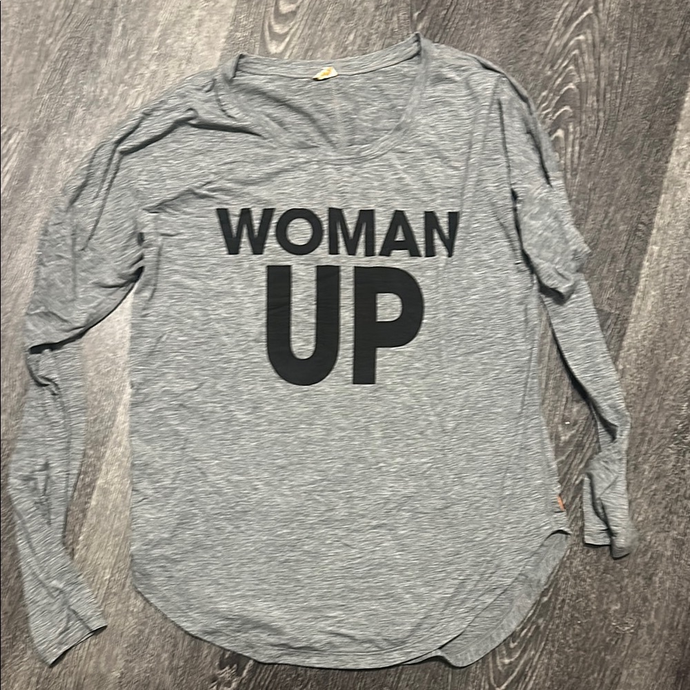 Athleta Gray Long Sleeve 'Woman Up' Top